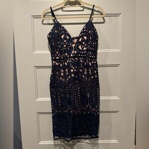 Just Me - Navy Lace Overlay Midi Dress Size Small